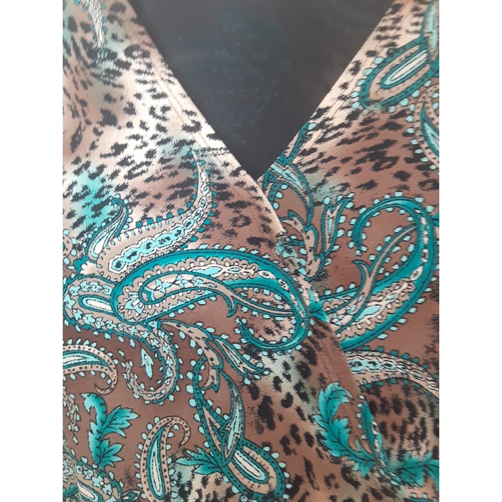 JM Collection Turq,Brn & Blk Paisley & Leopard Print Dress Size S - Picture 3 of 6